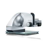 Graef slicer, silver, with glass plate, detail shot, isolated on white background
