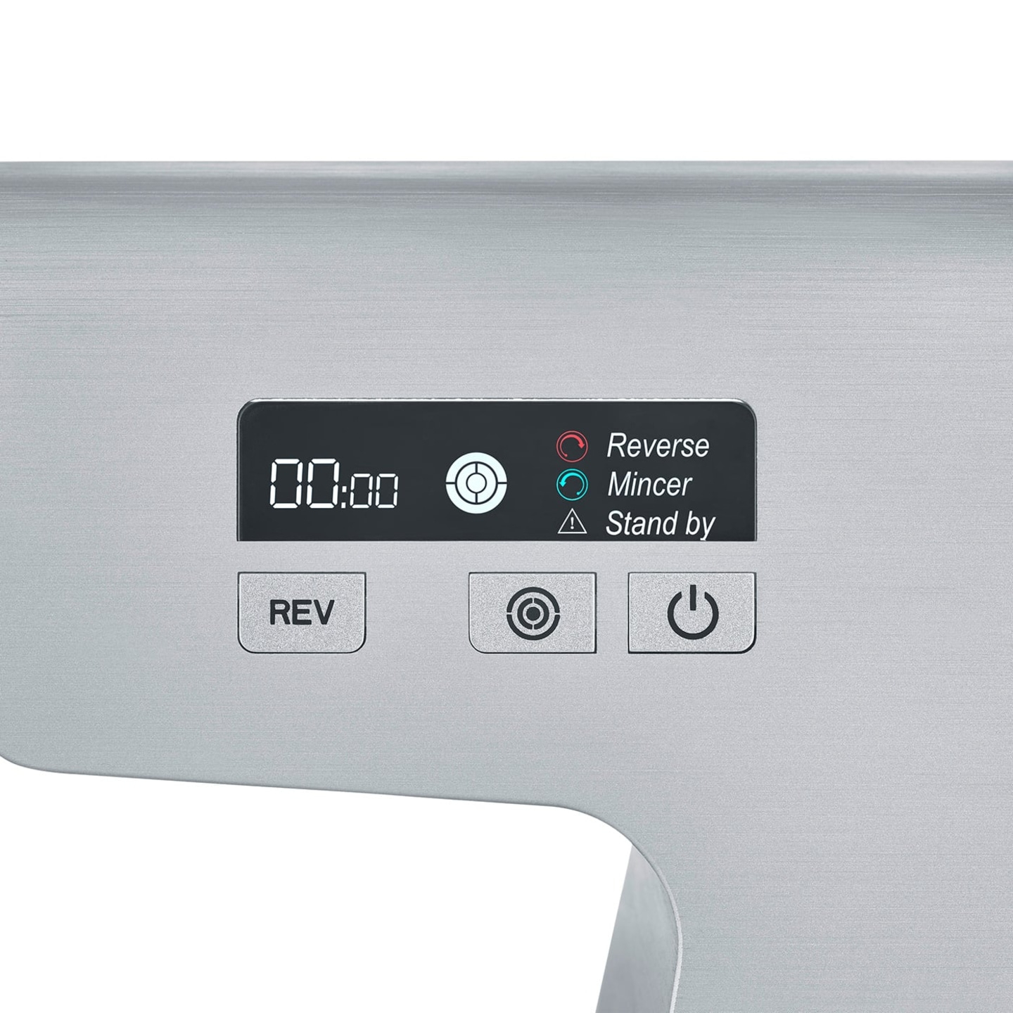 Device with display, buttons, and indicators for functions like reverse and standby.