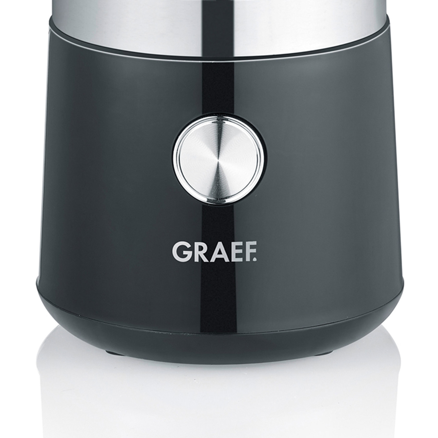 Black coffee grinder with silver accents and the brand name GRAEF displayed.