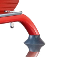 Red metal frame with rubber foot and screw, detail shot, close-up, isolated on white