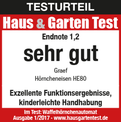 Test result Haus & Garten Test: Very good for waffle cone maker Graef HE80, grade 1.2.
