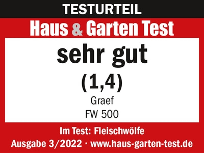 Haus & Garten Test, very good, Graef FW 500, Issue 3/2022, meat grinders