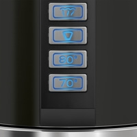 Close-up of buttons with symbols and temperature displays in blue