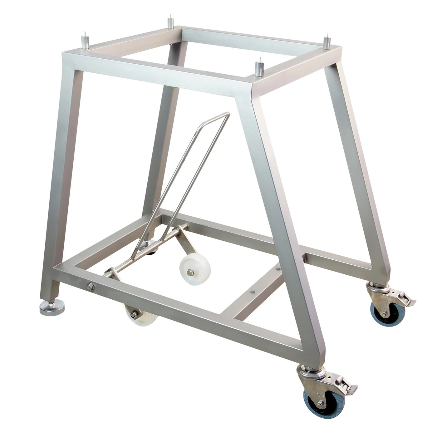 Châssis métallique avec roues et supports pour usage industriel, robuste et stable