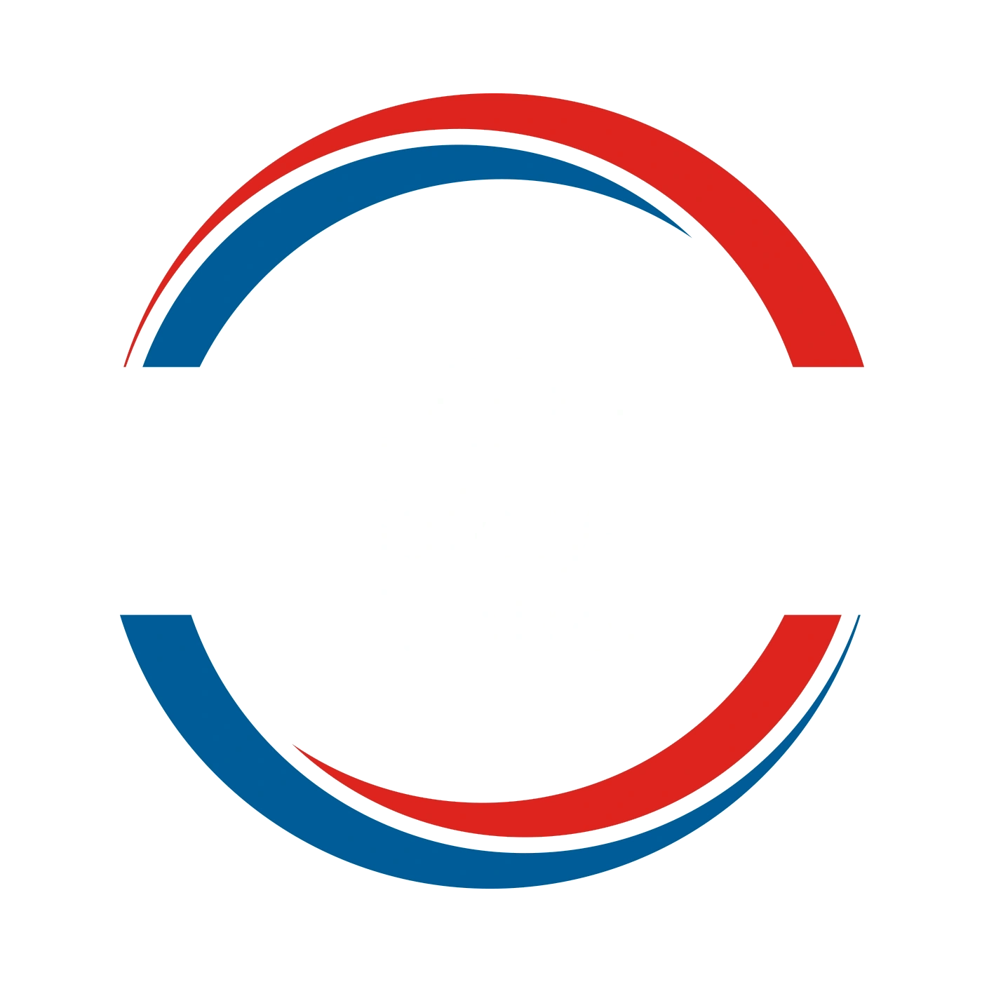 Logo di controllo di sicurezza LED con archi blu e rossi su sfondo verde